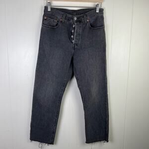 Levi's 501S Black Straight Leg Jeans Button Fly High Rise Womens Raw Hem Size 28